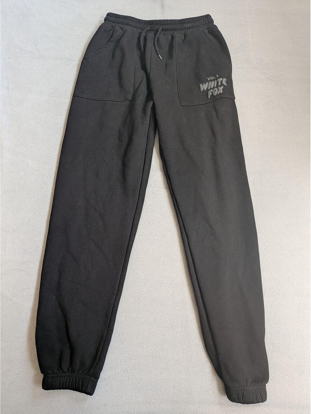 White Fox Sweatpants Womens S Black Fleece Elastic Waist Cuffed Pockets Jogger